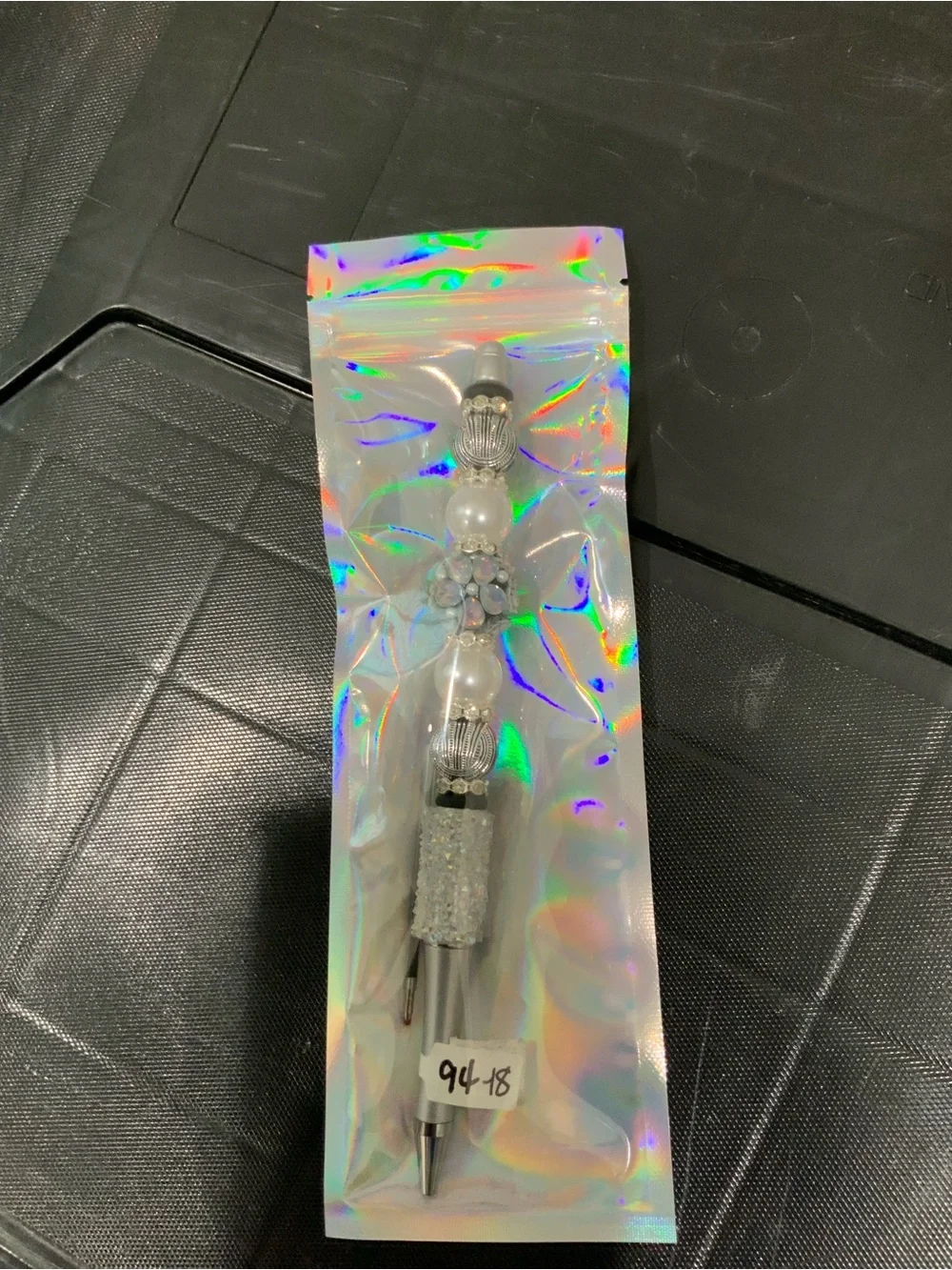 Decorative Silver Beaded Stylus Pen - Silver